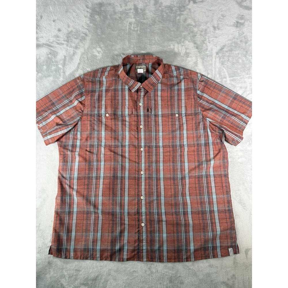 LL Bean Shirt Men's 2XL Plaid SunSmart Cool‎ Weave Short Sleeve Button Up